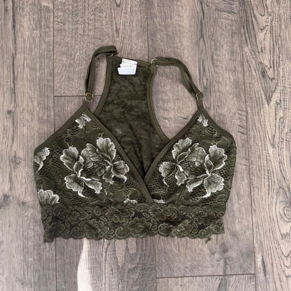 Women's Green and White Bra